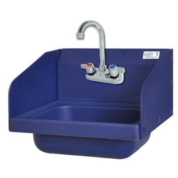 Bk Resources IONTM Blue Antimicrobial Hand Sink W/Side Splashes, Faucet, 2 Holes APHS-W1410-SSBPG